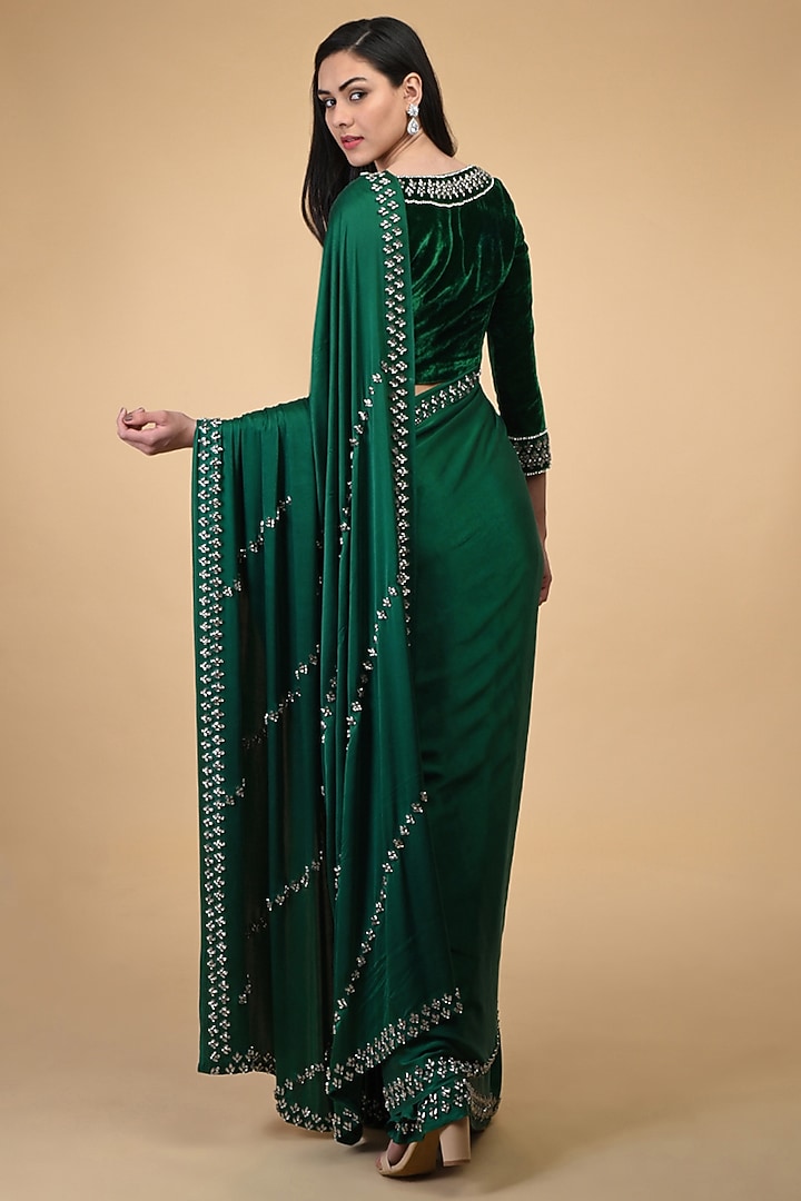 Emerald Green Hand Embroidered Wedding Saree Set by Talking Threads at Pernia's Pop Up Shop