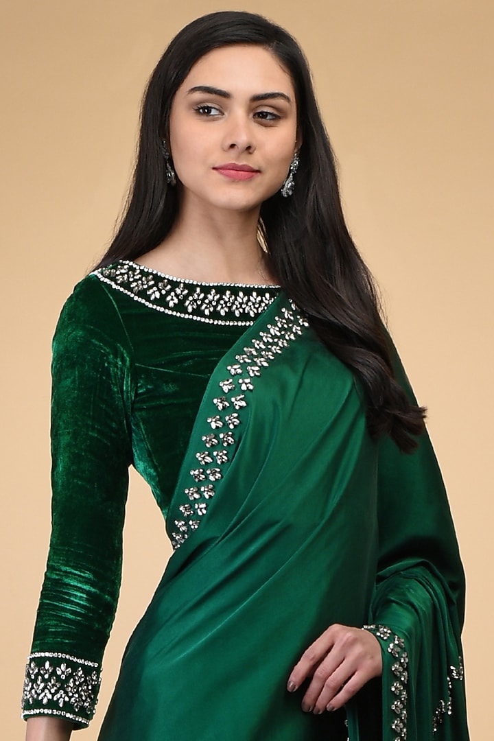 Emerald Green Hand Embroidered Wedding Saree Set by Talking Threads at Pernia's Pop Up Shop