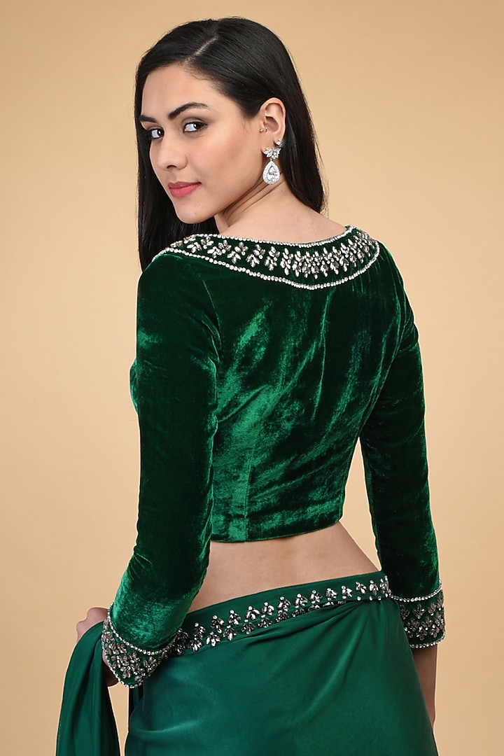 Emerald Green Hand Embroidered Wedding Saree Set by Talking Threads at Pernia's Pop Up Shop