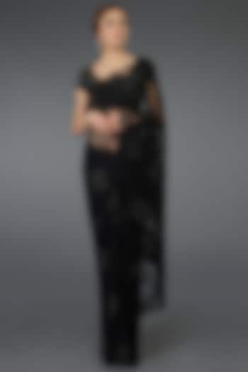 Black Hand Embroidered Reception Saree Set by Talking Threads at Pernia's Pop Up Shop