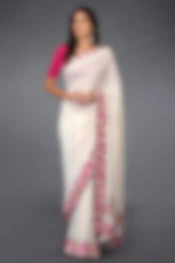 Ivory Hand Embroidered Saree Set by Talking Threads at Pernia's Pop Up Shop