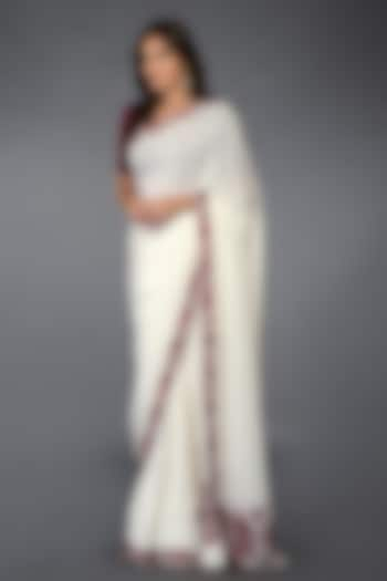 Ivory Embroidered Saree Set by Talking Threads at Pernia's Pop Up Shop