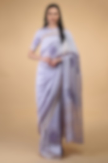 Lilac Floral Embroidered Party Wear Saree Set by Talking Threads at Pernia's Pop Up Shop