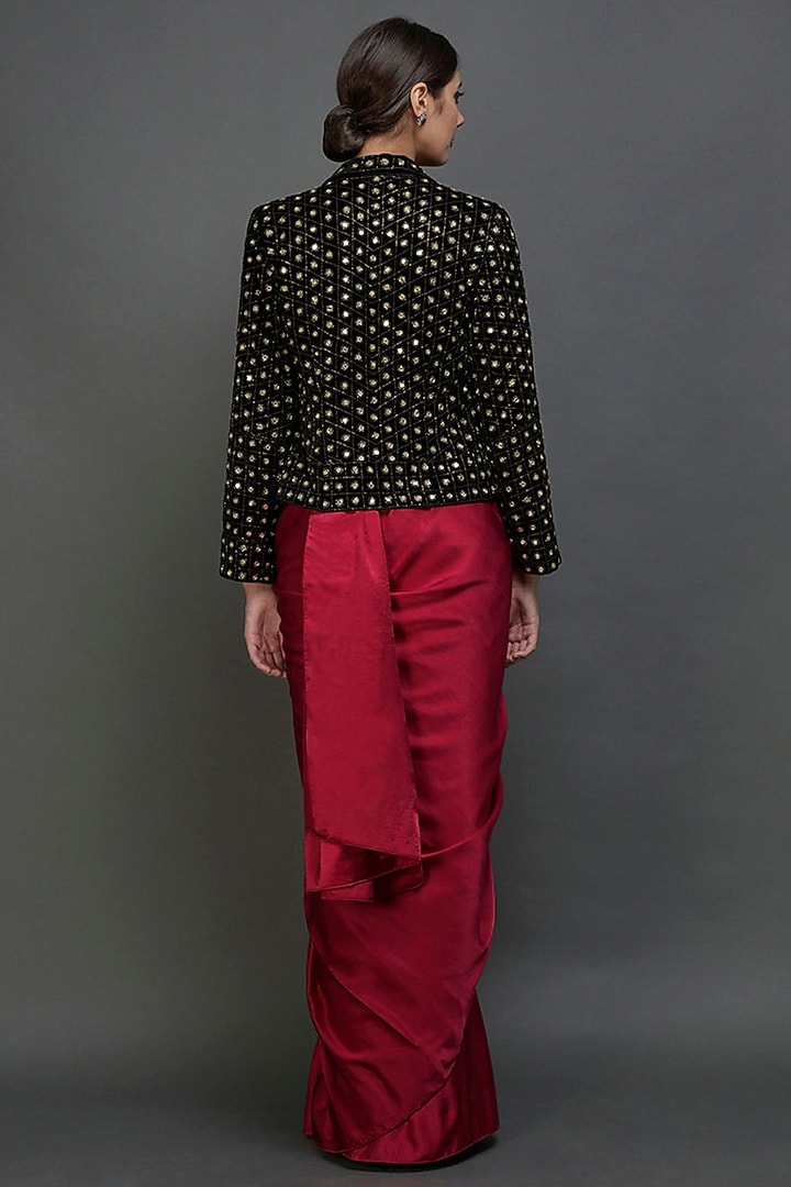 Black & Red Jacket Wedding Saree Set by Talking Threads at Pernia's Pop Up Shop