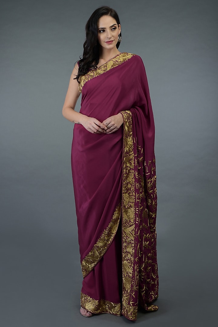 Pink Hand Embroidered Saree Set by Talking Threads at Pernia's Pop Up Shop