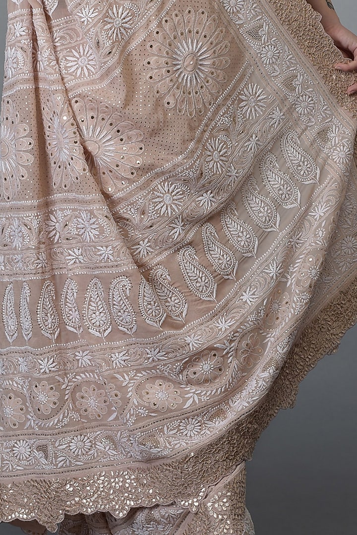 Pink Chikankari Embroidered Bridal Saree Set by Talking Threads at Pernia's Pop Up Shop