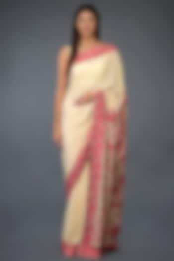 Beige Parsi Gara Embroidered Saree Set by Talking Threads at Pernia's Pop Up Shop