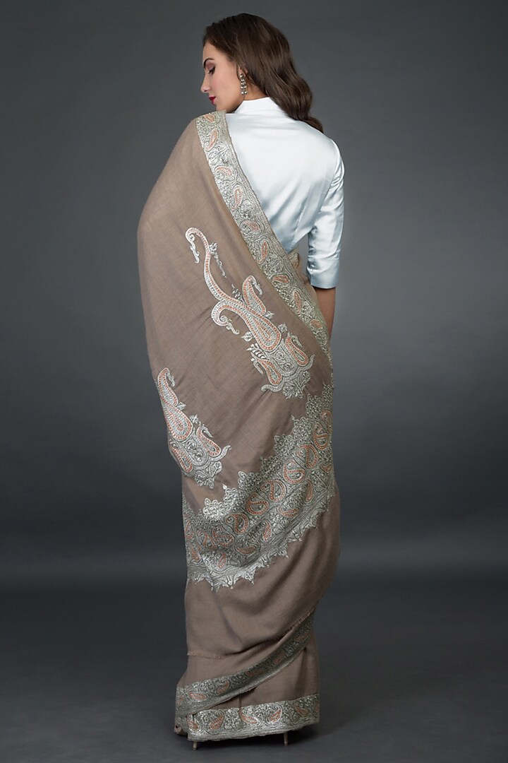 Beige Embroidered Bridal Saree Set by Talking Threads at Pernia's Pop Up Shop