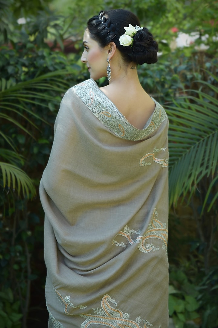 Beige Embroidered Bridal Saree Set by Talking Threads at Pernia's Pop Up Shop