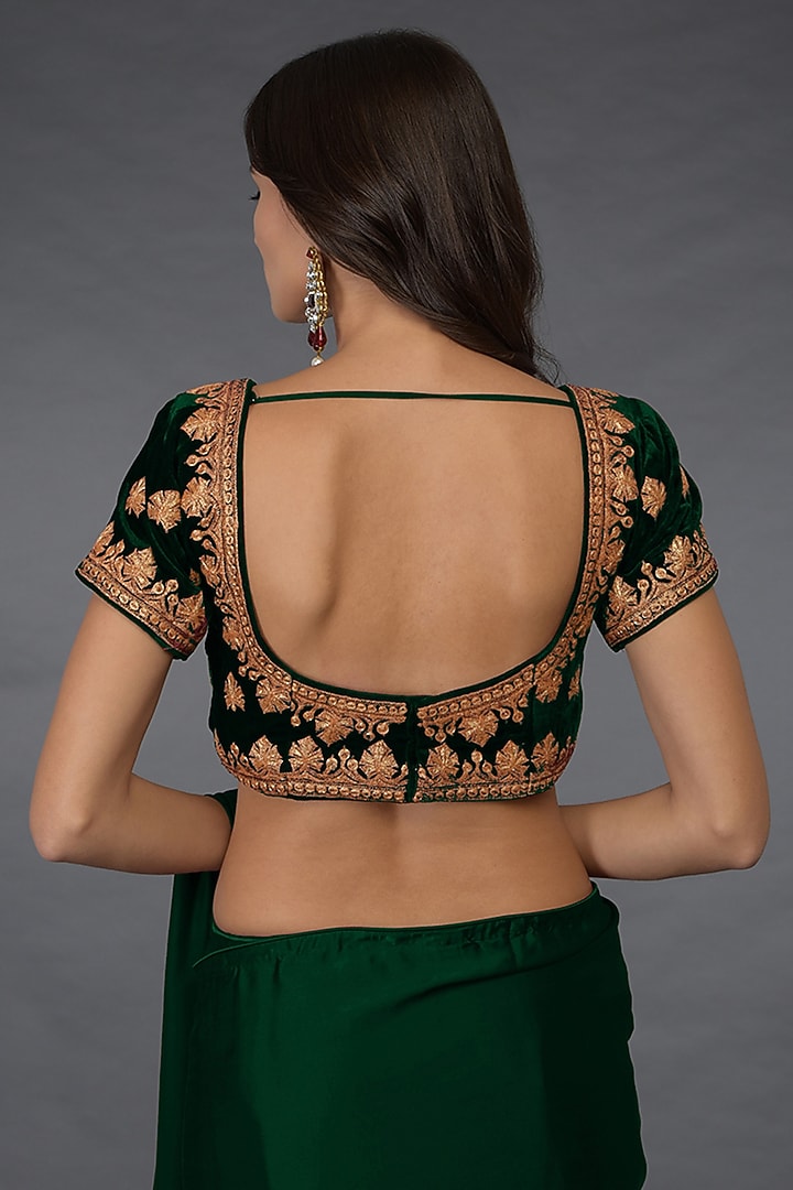 Emerald Green Gold Tilla Embroidered Wedding Saree Set by Talking Threads at Pernia's Pop Up Shop