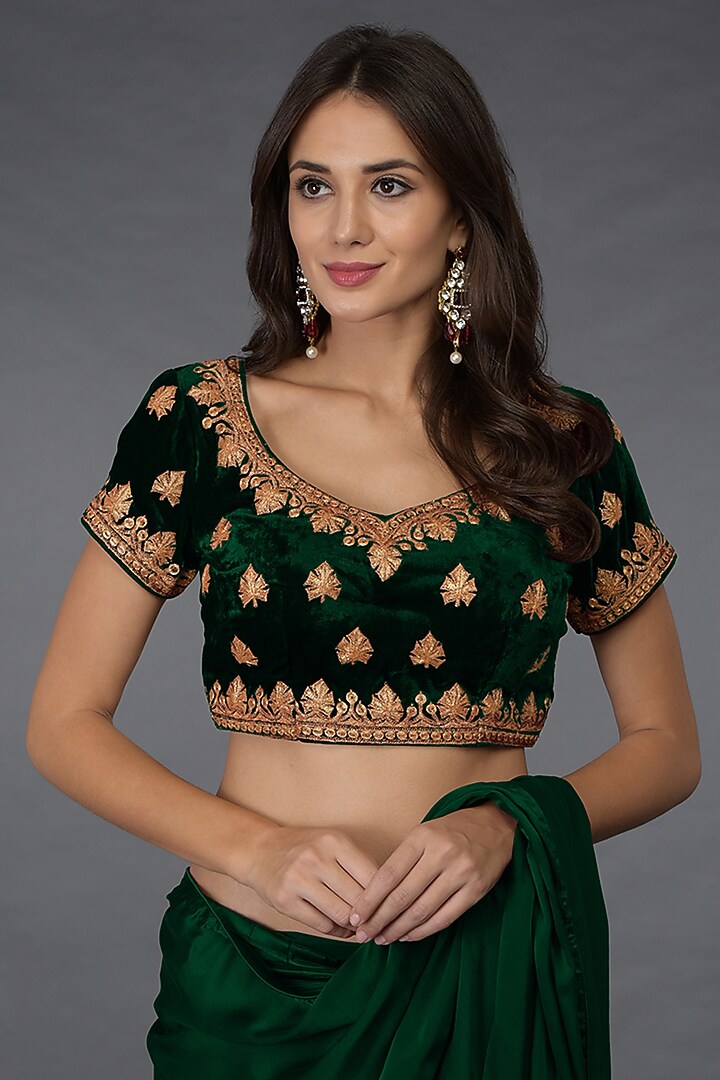 Emerald Green Gold Tilla Embroidered Wedding Saree Set by Talking Threads at Pernia's Pop Up Shop