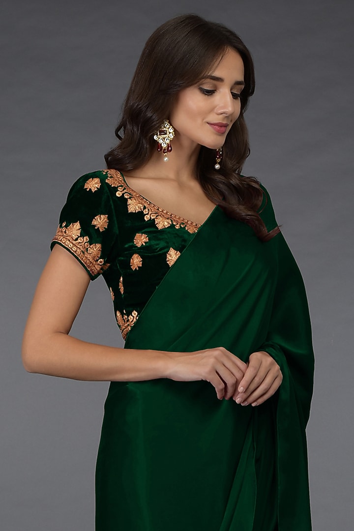 Emerald Green Gold Tilla Embroidered Wedding Saree Set by Talking Threads at Pernia's Pop Up Shop