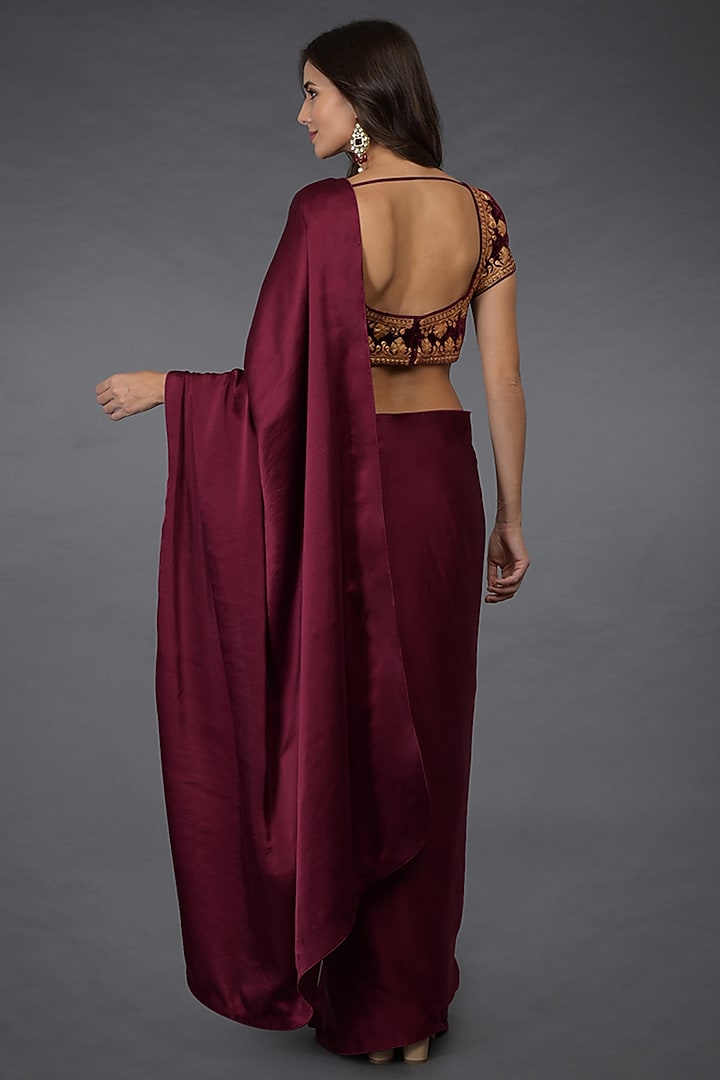 Burgundy Zari Embroidered Wedding Saree Set by Talking Threads at Pernia's Pop Up Shop
