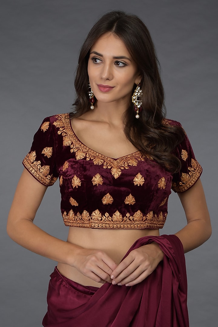 Burgundy Zari Embroidered Wedding Saree Set by Talking Threads at Pernia's Pop Up Shop