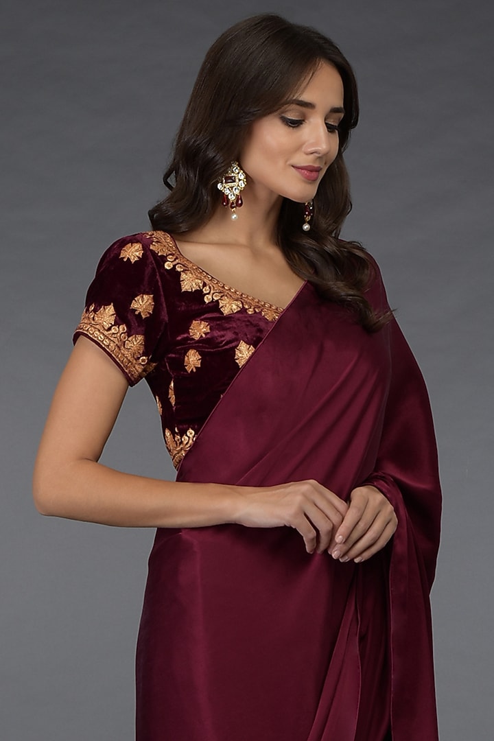 Burgundy Zari Embroidered Wedding Saree Set by Talking Threads at Pernia's Pop Up Shop