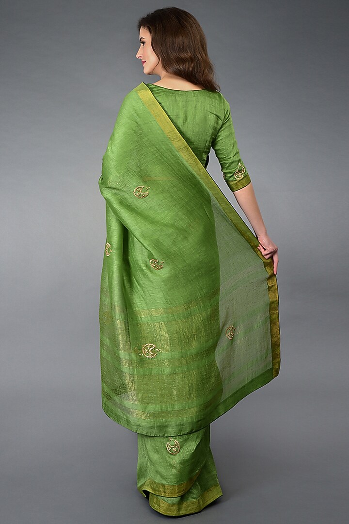 Green Zardosi Embroidered Party Wear Saree Set by Talking Threads at Pernia's Pop Up Shop