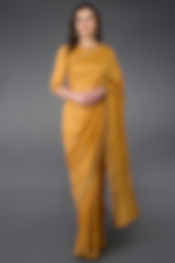 Citrus Orange Hand Embroidered Reception Saree Set by Talking Threads at Pernia's Pop Up Shop