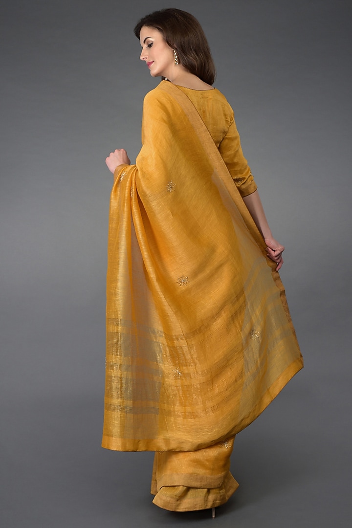Citrus Orange Hand Embroidered Reception Saree Set by Talking Threads at Pernia's Pop Up Shop