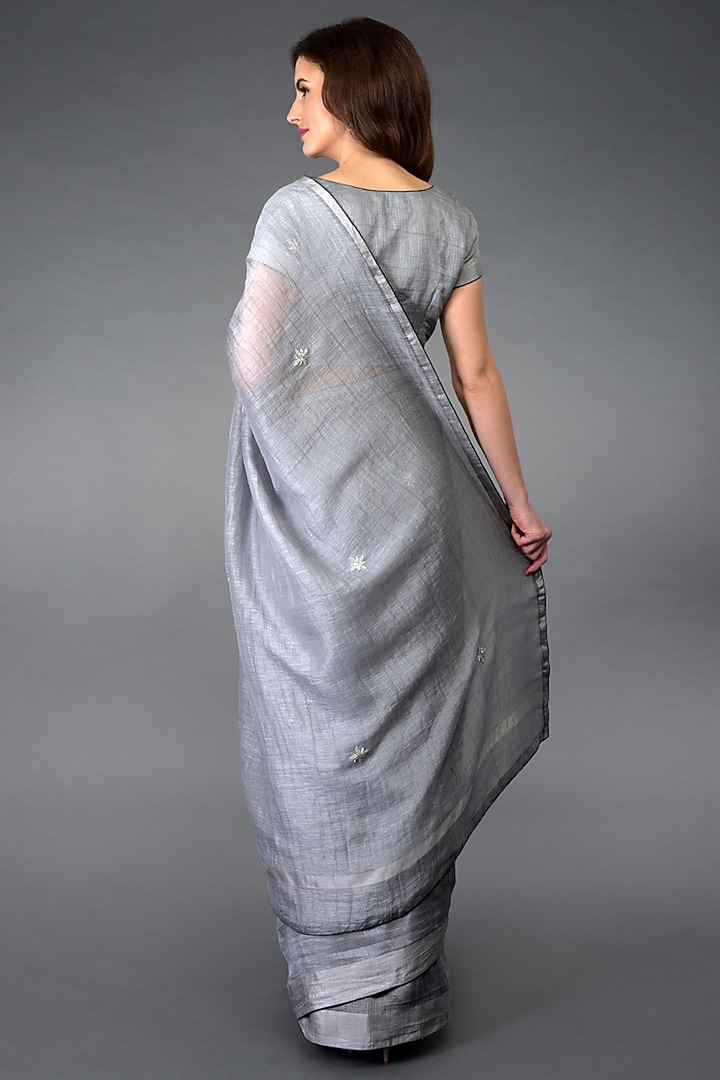 Grey Zardosi Embroidered Reception Saree Set by Talking Threads at Pernia's Pop Up Shop