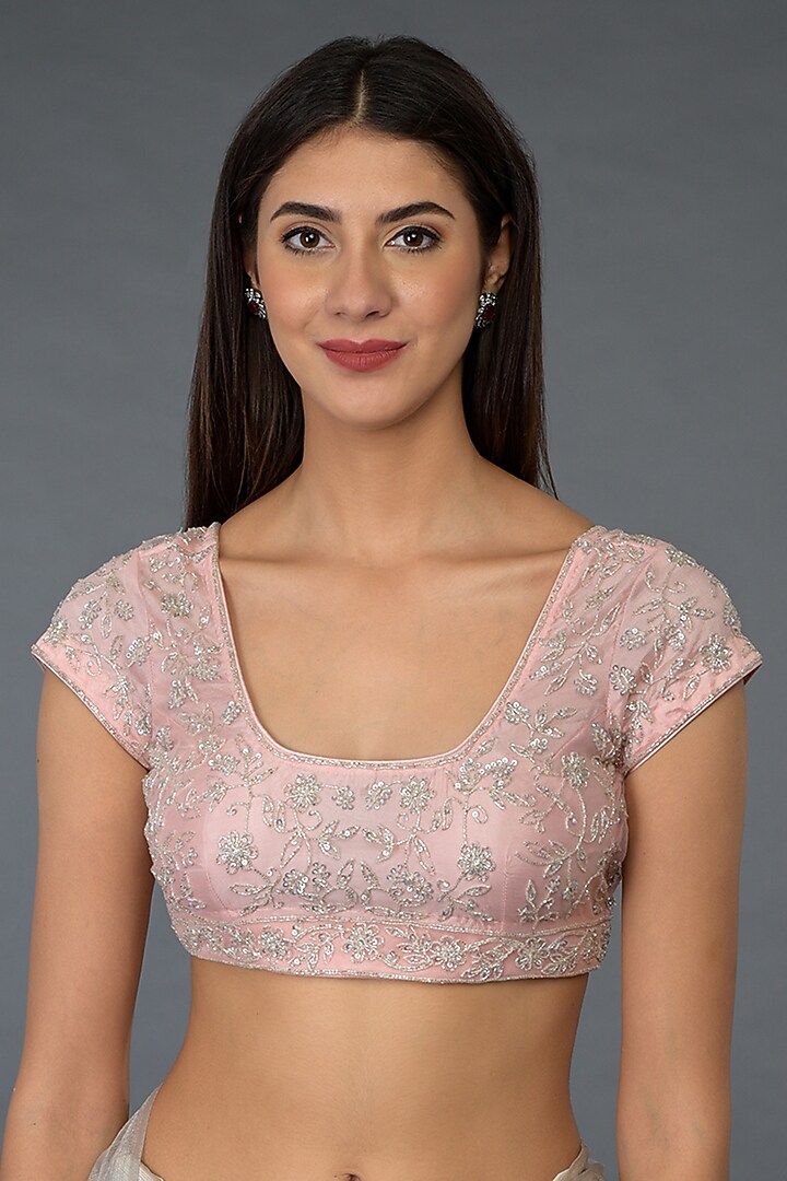 Silver Zardosi Embroidered Party Wear Saree Set by Talking Threads at Pernia's Pop Up Shop