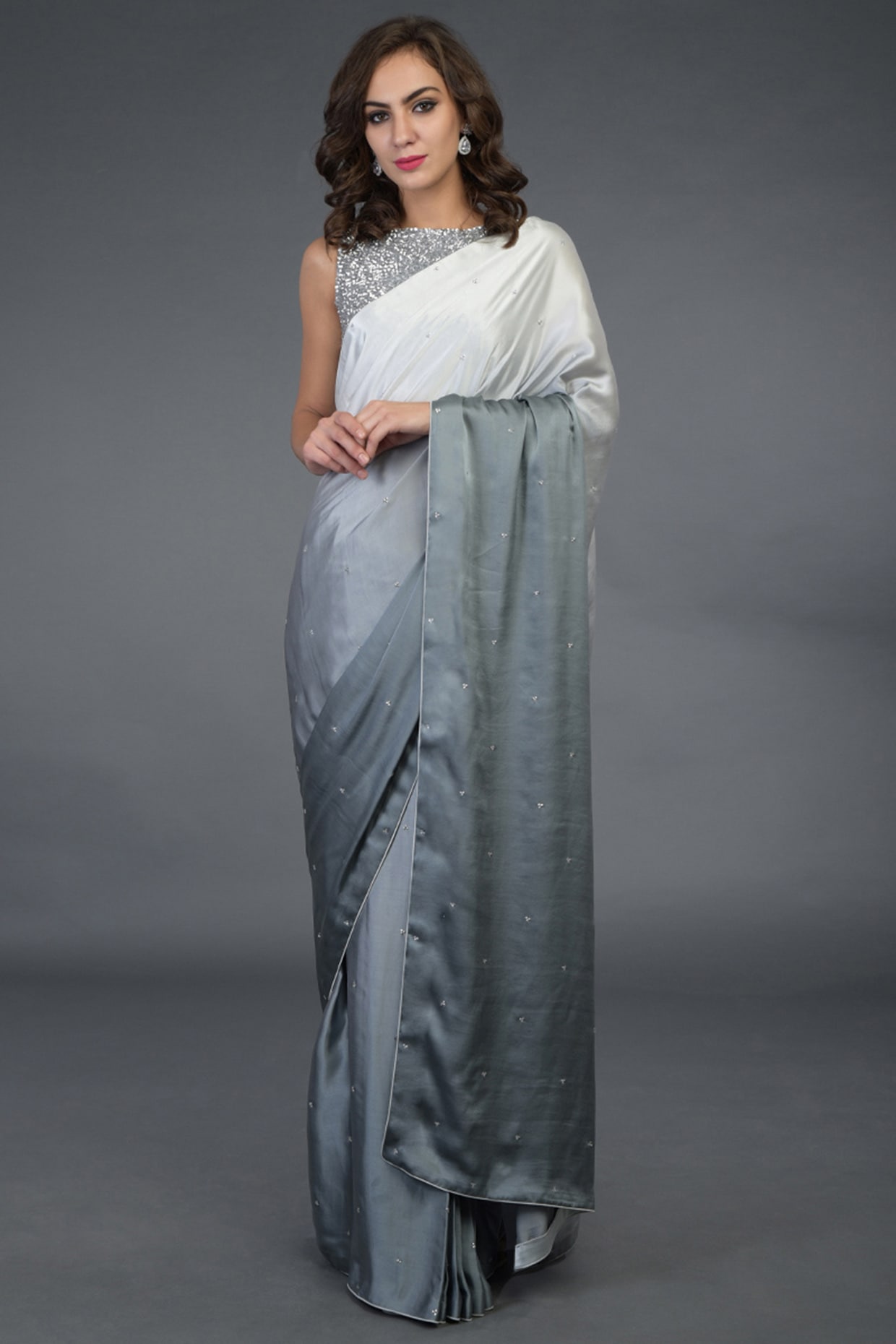 Shop Grey Black Dual Toned Silk Saree Set Online in USA – Pure Elegance