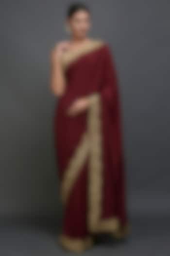 Maroon Tilla Embroidered Saree Set by Talking Threads