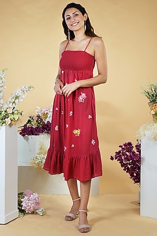 Spice Cherry Embroidered Strap Dress by Talking Threads