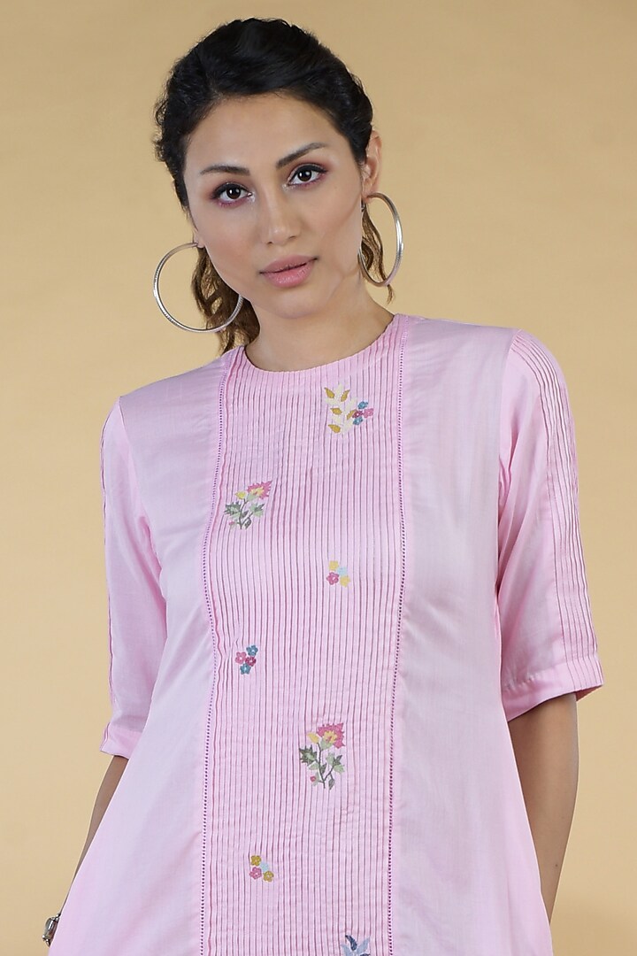 Pink Embroidered Shift Summer Dress by Talking Threads at Pernia's Pop Up Shop