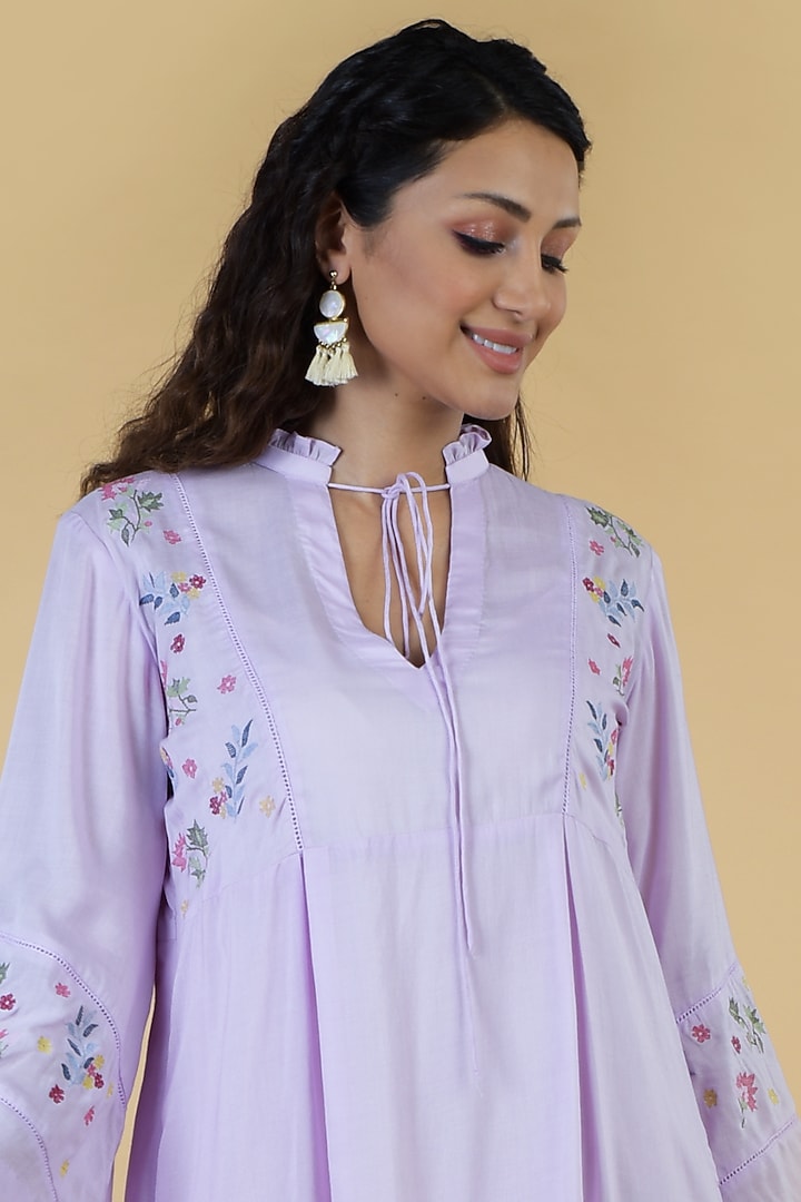 Lavender Embroidered A-line Summer Dress by Talking Threads at Pernia's Pop Up Shop