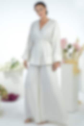 White Embroidered Kimono Jacket Set by Talking Threads