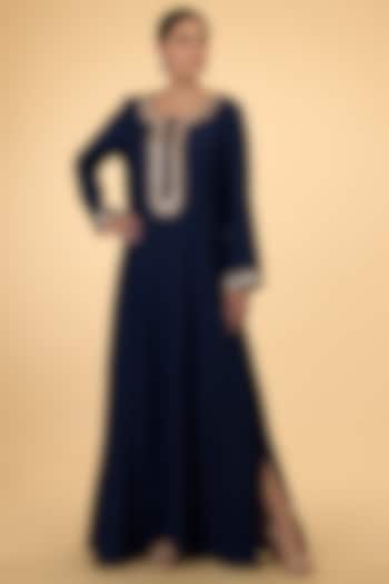 Navy Blue & Gold Embroidered Kaftan by Talking Threads