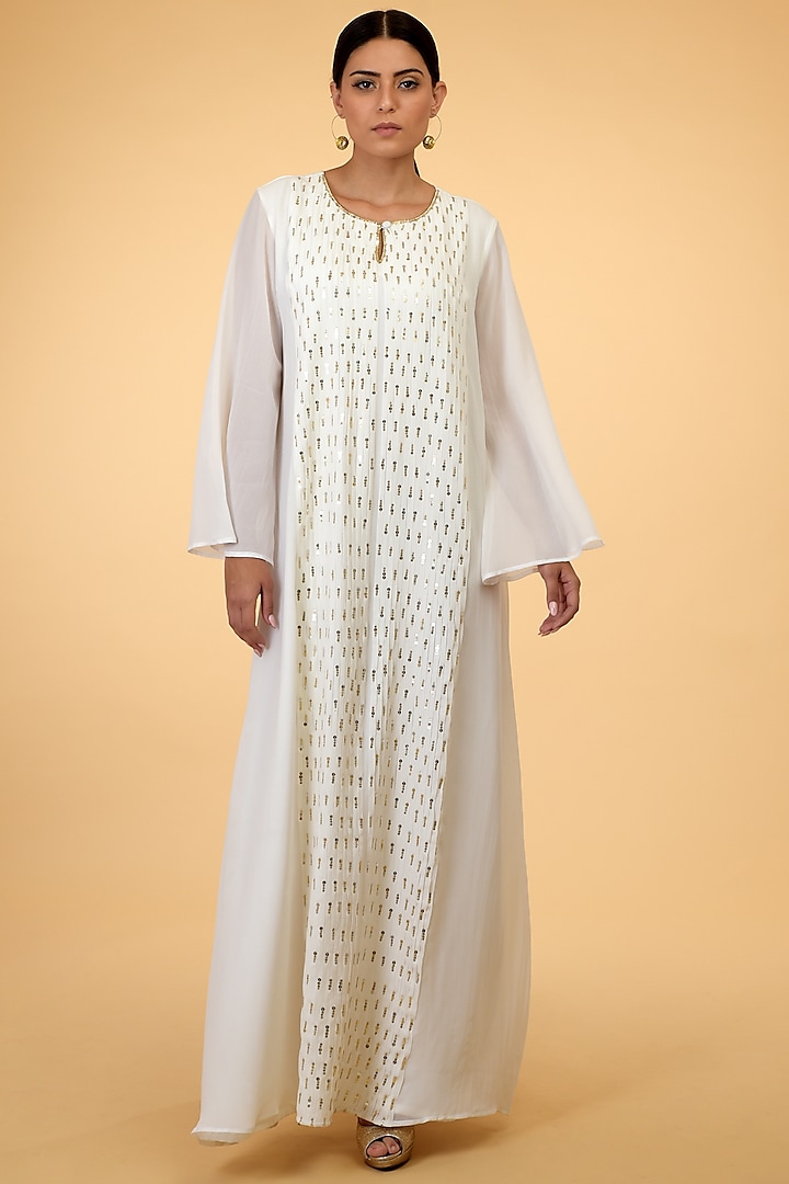 Ivory Hand Embroidered Kaftan by Talking Threads