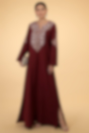 Maroon Embroidered Kaftan by Talking Threads