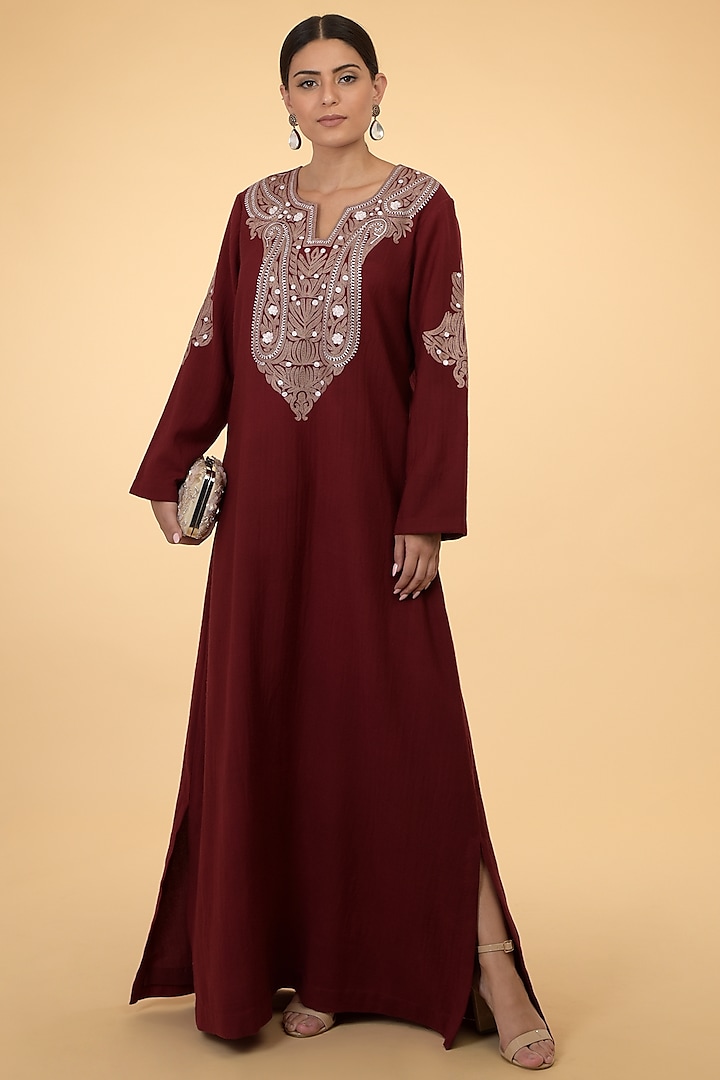 Maroon Embroidered Kaftan by Talking Threads