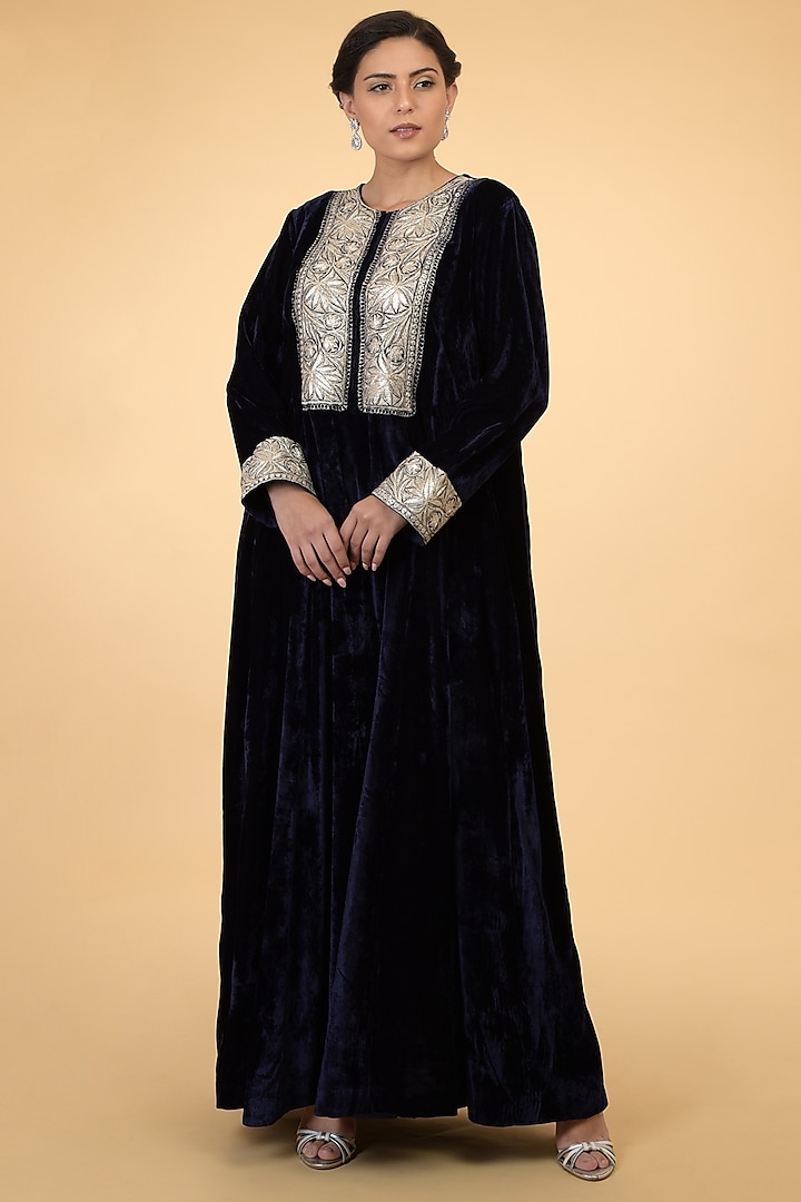 Midnight Blue Embroidered Kaftan by Talking Threads