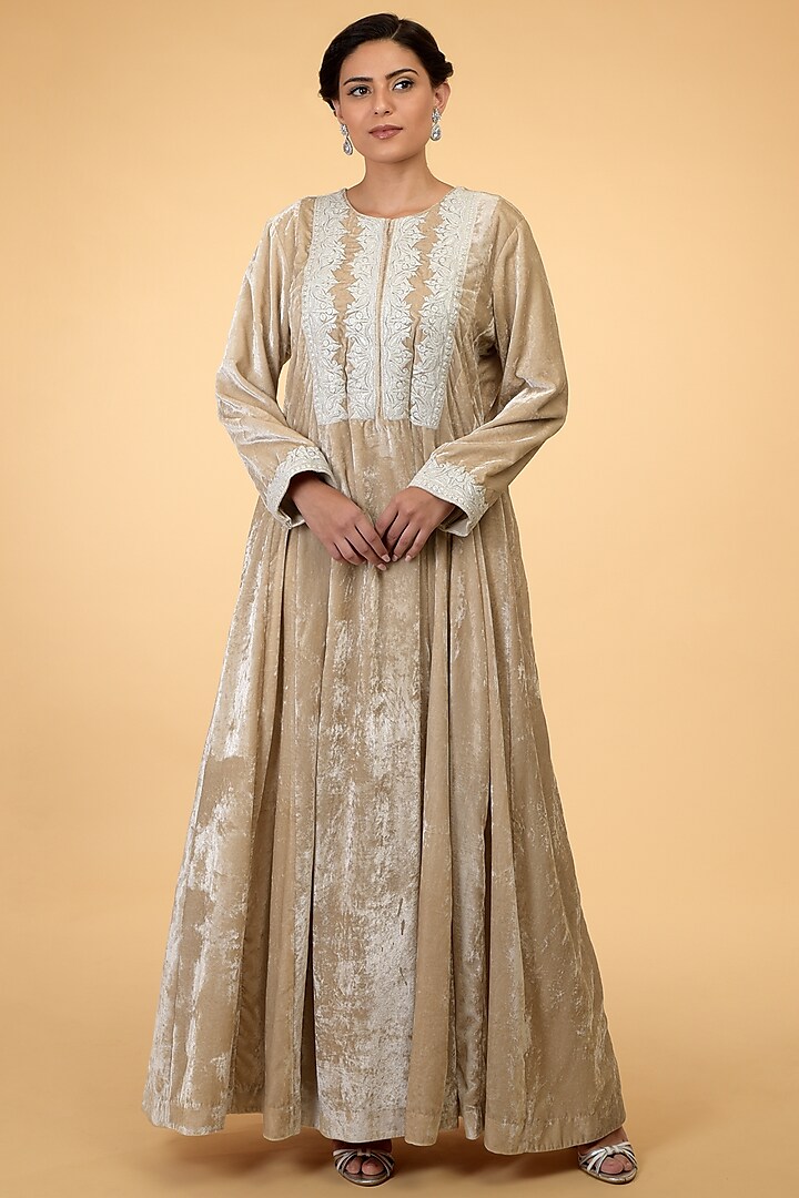 Beige Embroidered Kaftan by Talking Threads