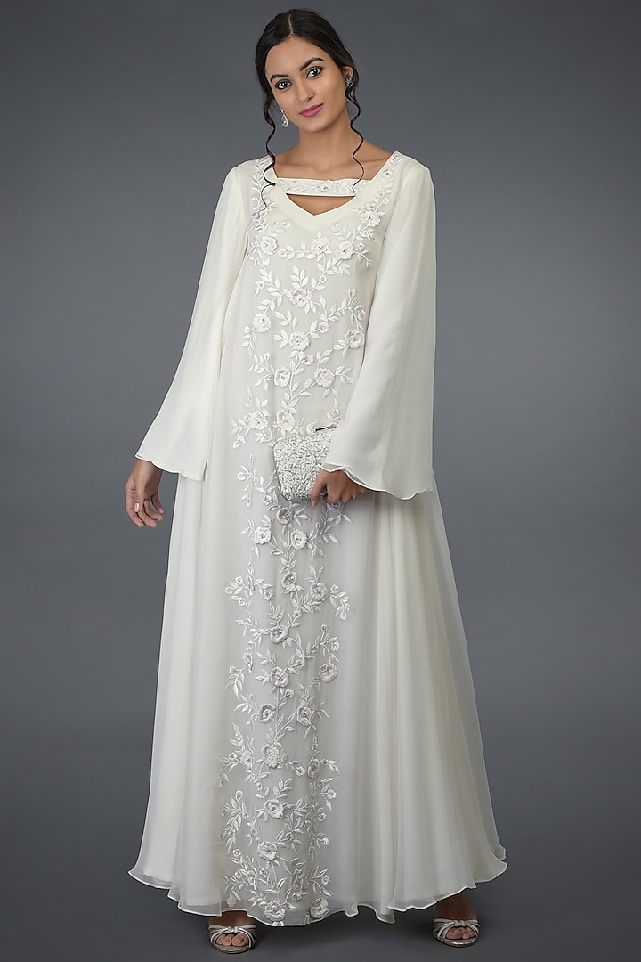 Ivory Embroidered Kaftan by Talking Threads