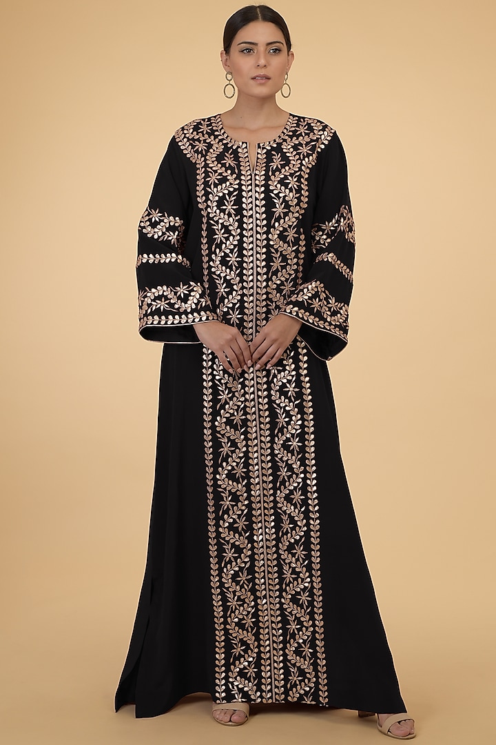 Black Hand Embroidered Kaftan by Talking Threads