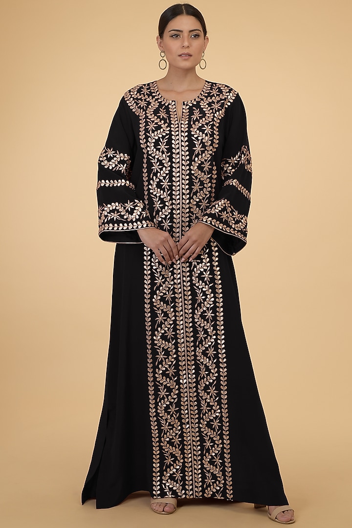 Black Hand Embroidered Kaftan by Talking Threads at Pernia's Pop Up Shop