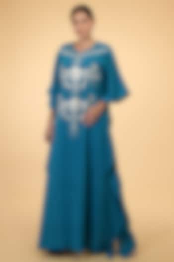 Teal Silver Embroidered Kaftan by Talking Threads