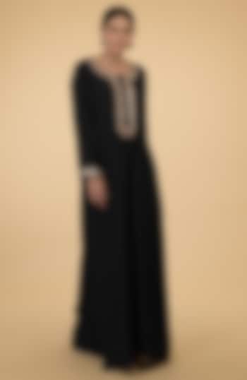 Black & Gold Hand Embroidered Kaftan by Talking Threads at Pernia's Pop Up Shop