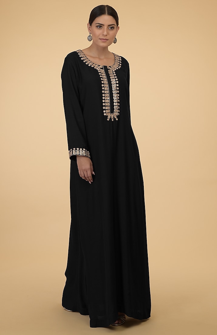 Black & Gold Hand Embroidered Kaftan by Talking Threads