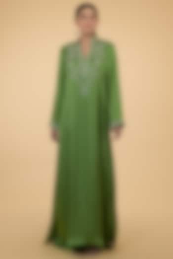 Pepper Stem Green Embroidered Kaftan by Talking Threads