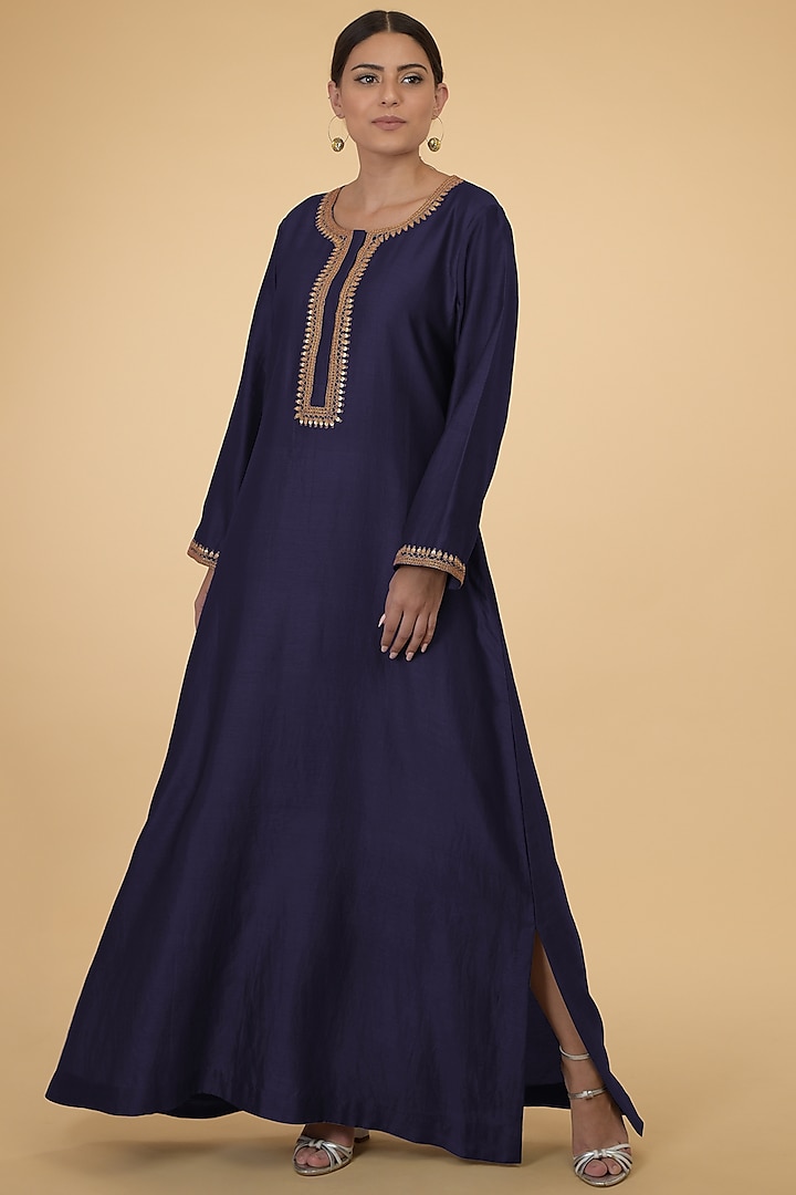 Eclipse Blue Sequins Embroidered Kaftan by Talking Threads