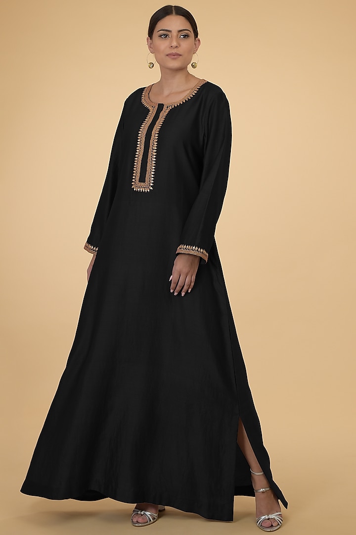 Black & Gold Sequins Embroidered Kaftan by Talking Threads