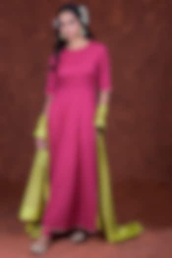 Hot Pink Embroidered Anarkali Set by Talking Threads