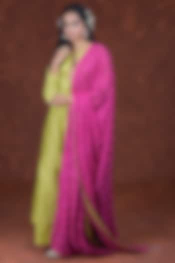 Lime Green Embroidered Kurta Set by Talking Threads