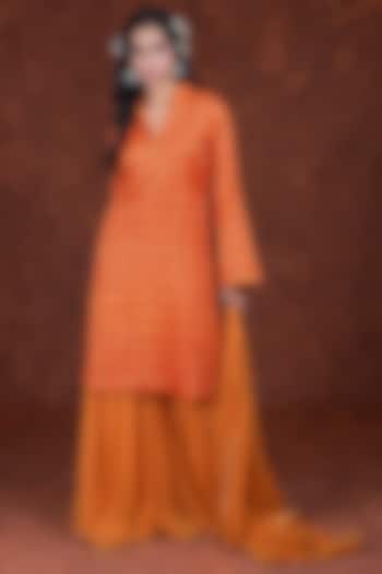 Orange Embroidered Gharara Set by Talking Threads