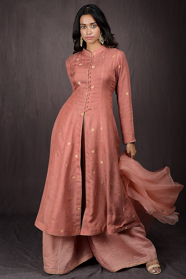 Terracotta Chanderi Gharara Set by Talking Threads at Pernia's Pop Up Shop