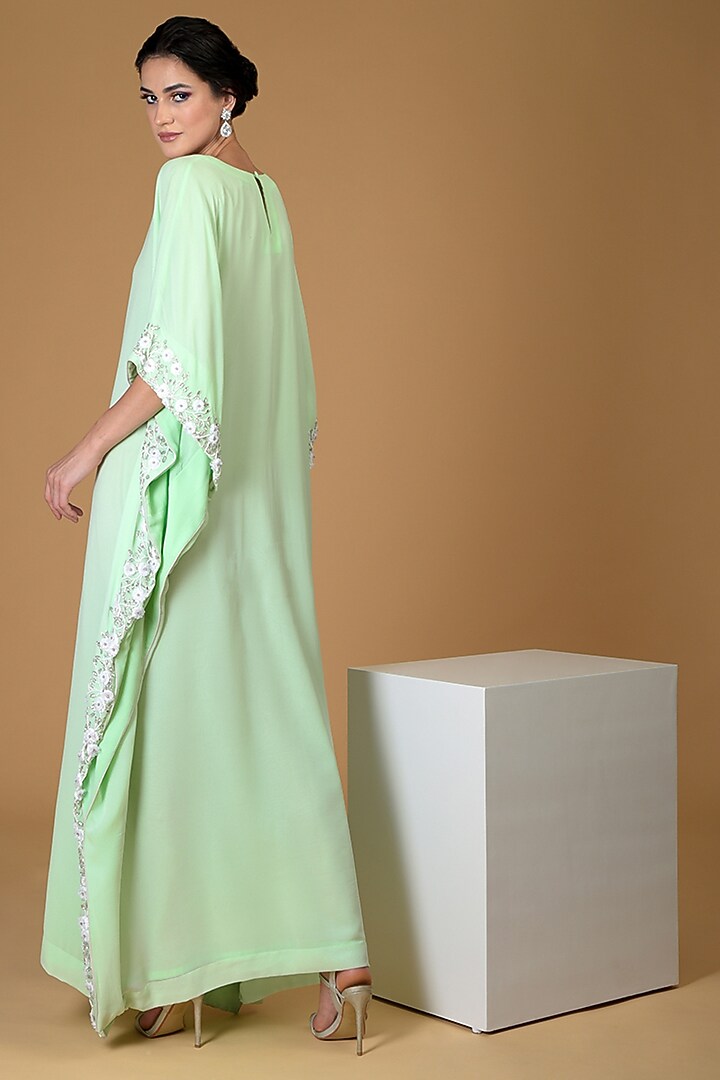 Mint Green Embroidered Kaftan Draped Party Wear Dress by Talking Threads at Pernia's Pop Up Shop